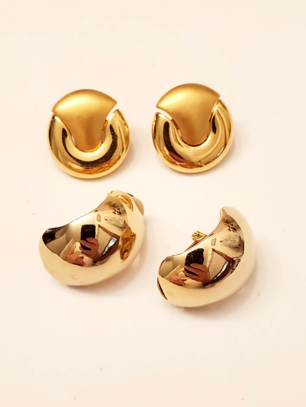 MONET Gold Tone Women Classic Gold Finish Clip Earrings & Bold Half Hoop 1980's
